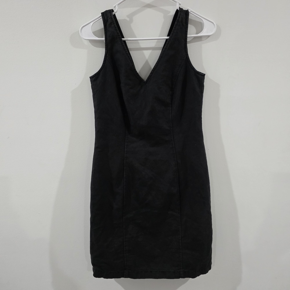 Y2K Espirit Womens Mini Linen Dress Size 4 Black Bodycon Fitted Preppy‎ Coquette